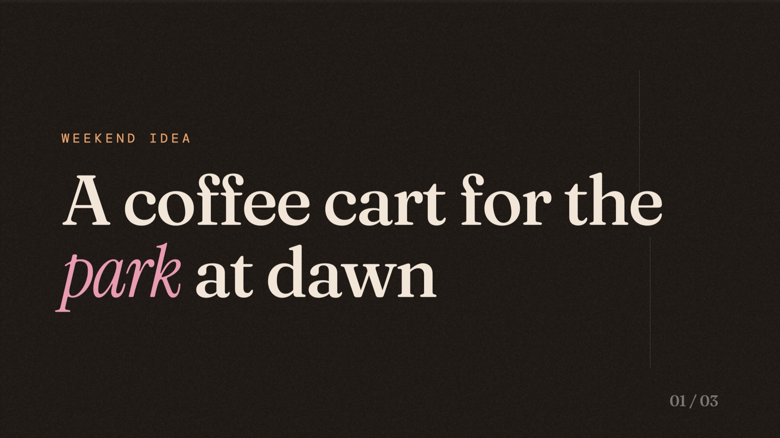 A real presentation made by Arcs, titled A coffee cart for the park at dawn.