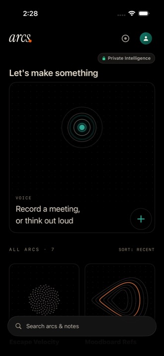 Arcs home in dark mode