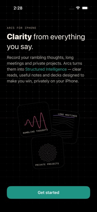 Arcs onboarding in dark mode