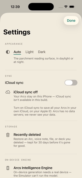 Arcs settings in light mode